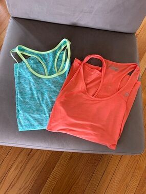 Two Racerback Workout Tanks - Teal/Neon & Coral